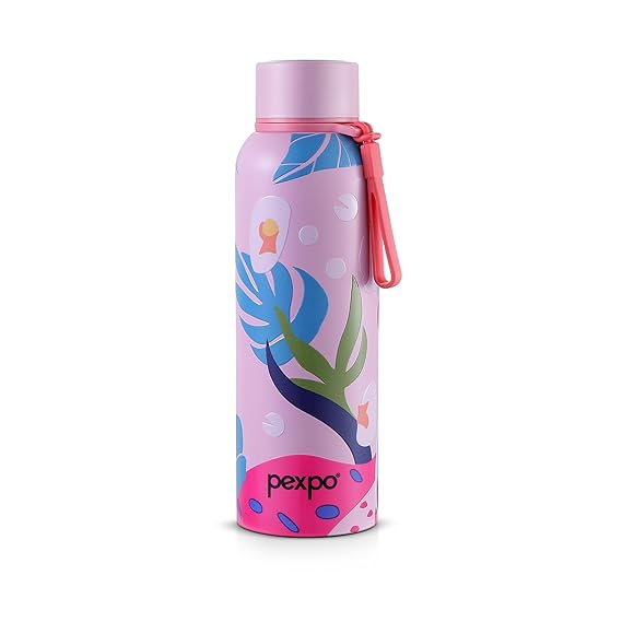 Bravo Thermoflask 700ml Pink Leaf Design – ISI Certified Hot & Cold Stainless Steel Water Bottle