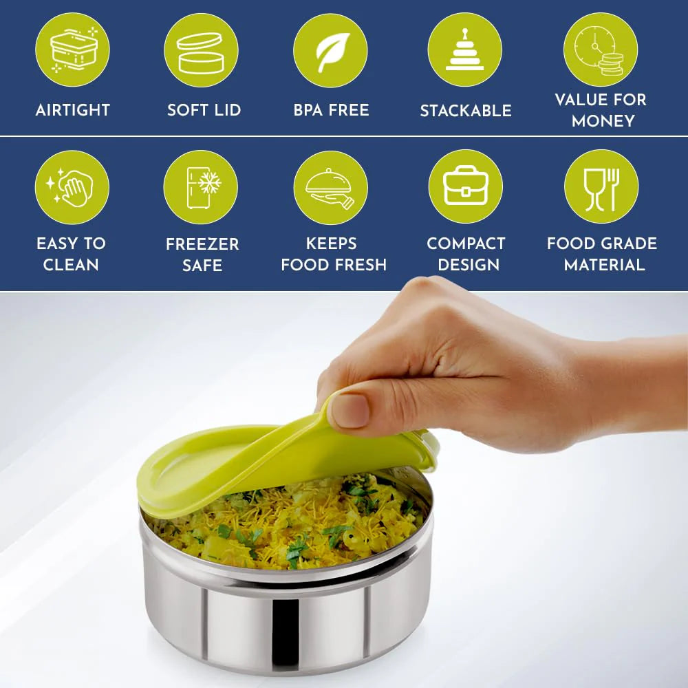 Stainless Steel Airtight Leakproof Storage Container with Easy Lock, 420ML | Kitchen Accessories, Lunch Box for Office Men, Adults & Kids