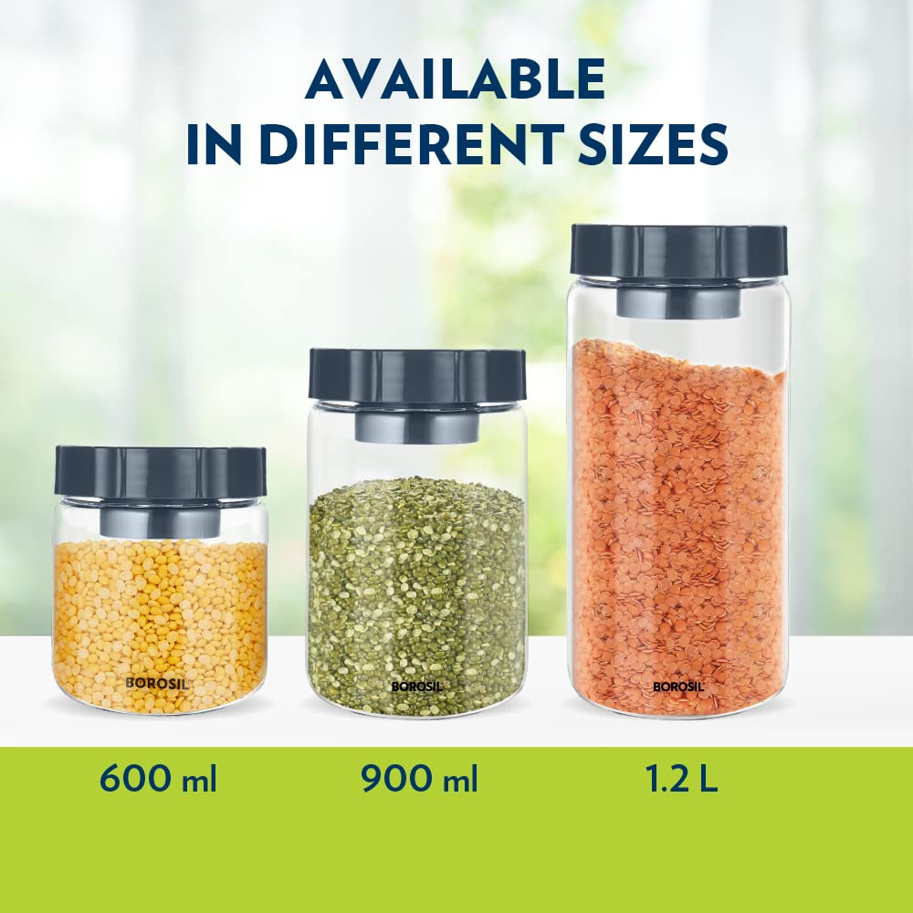 Borosil 1.2L Easyscoop Endura Glass Jar with PP Lid | Made in India Borosilicate Glass Storage Organiser | Microwave & Dishwasher Safe Kitchen Containers for Spices, Snacks, Grains, Dals | Transparent