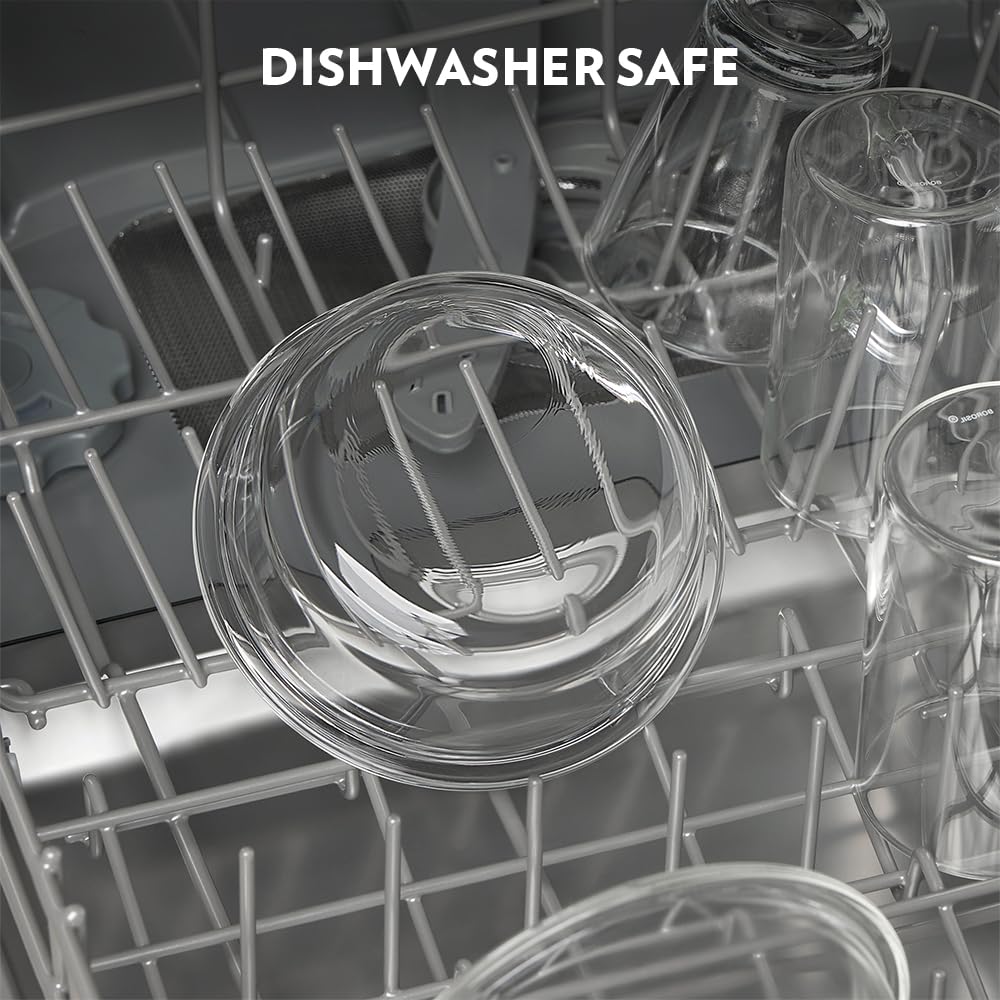 Borosil Klip n Store Lunchbox with Bag | Set of 2 (400ml Each) | Borosilicate Glass, Round, Vertical | Microwave & Dishwasher Safe, Leak Proof | Tiffin for Office, School, College | Blue, Transparent