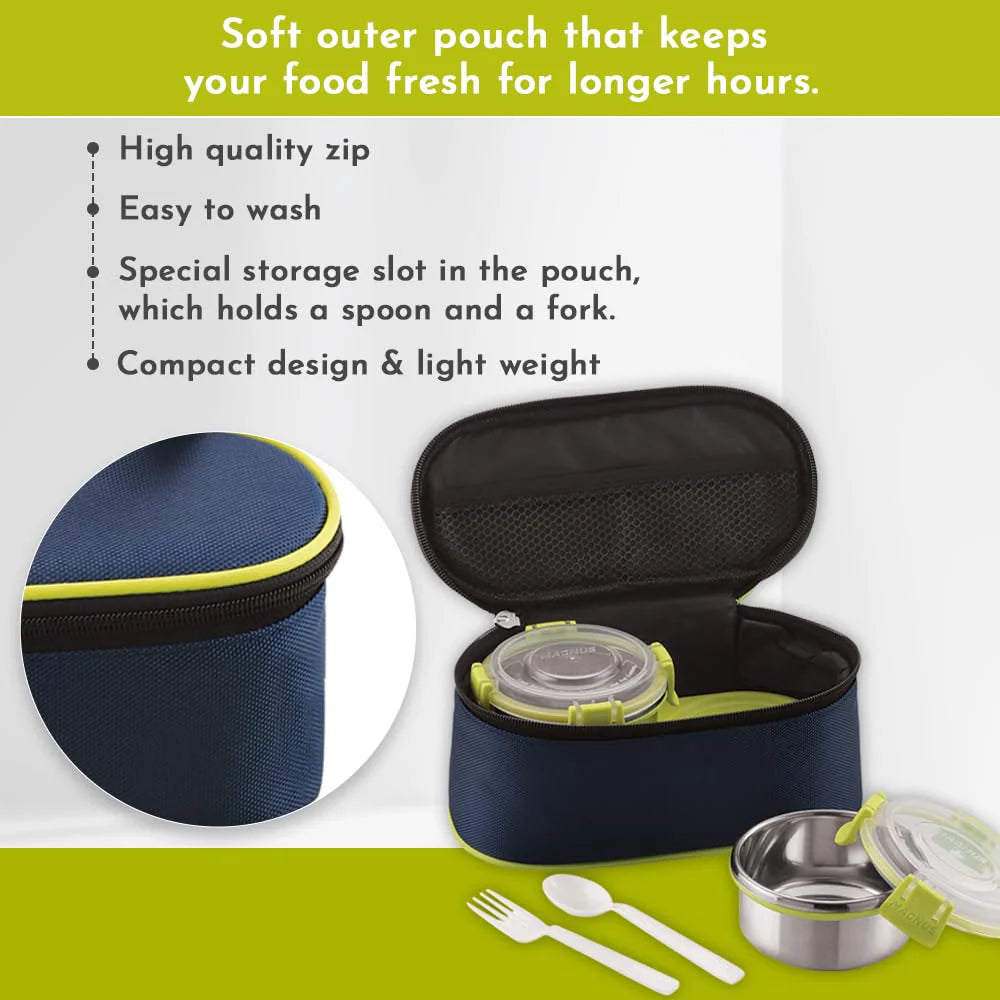 Avanza 3 Stainless Steel Lunch Box Set | 1050ml | Leakproof Tiffin with Bag | Ideal for Office, School, Men, Women, Kids | Air-Tight Food Carrier