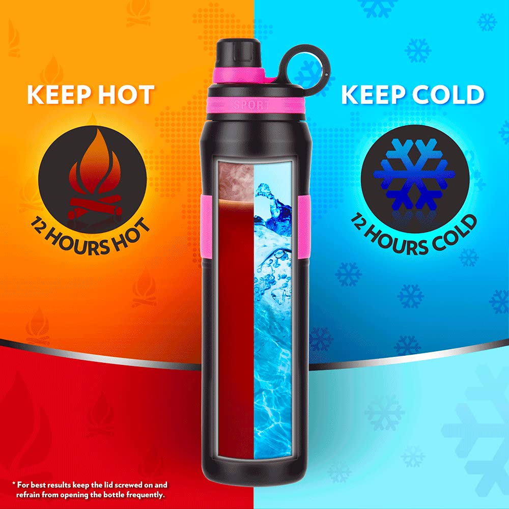 ThirstBurst Fuchsia Stainless Steel Bottle 800ML – Hot & Cold, 12 Hrs Hot, 12 Hrs Cold, Leakproof, Copper Coated Insulation