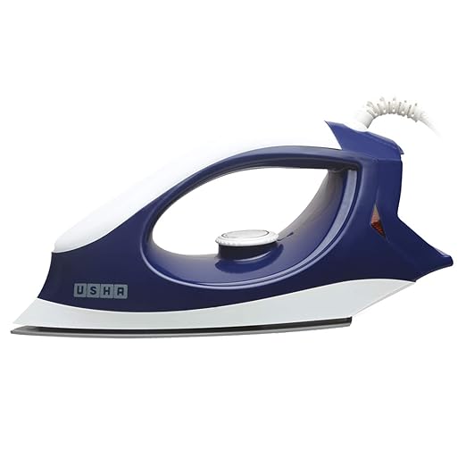 Usha 3702 1000Watt Dry Iron with Shock Proof Plastic Body | Single Coat Grey Non Stick Soleplate for Longer Durability |Overheat Safety Shutoff | 360° Swivel Cord