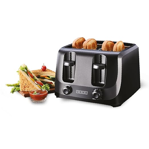 Usha iToast 4 Slice Pop Up Toaster | 1400W | 6 Browning Settings | Cool Touch, Shock Proof Plastic Body| Removable Crumb Tray | Automatic Bread Centering for Uniform Browning