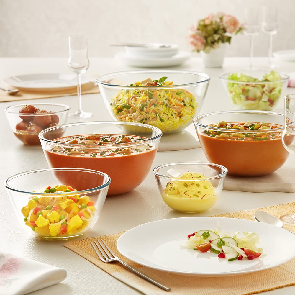 350 ml Serving & Mixing Borosilicate Glass Bowl | Multipurpose Round Bowl for Kitchen & Dinning | Transparent Bowl for Mixing Dough, Salad, Cake Batter, Pasta | Microwave & Dishwasher Safe