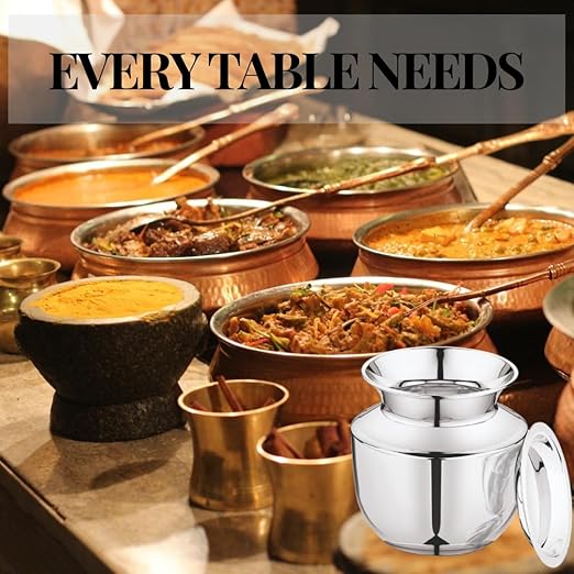 Mukti Lota, Kalash, Stainless Steel Silver Classic Finish, Ideal for Home & Kitchen (Shrifal Lota with Cover, 1000 ML)