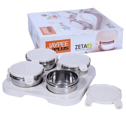Jaypee plus ZETA-4 Airtight Inner Stainless Steel Set of 4 Dry Fruit Container 4N -350 ml IVORY