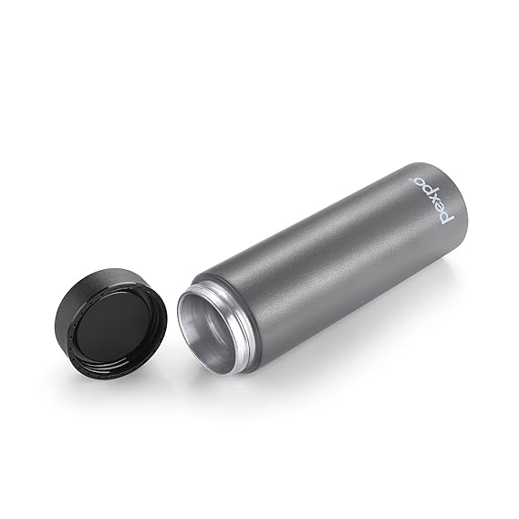 Pexpo Titanium Hot & Cold Wide Mouth Flask | Vacuum Insulated Water Bottle 500ml Grey | Thermoflask | Office Bottle | Rust Proof | Leak Proof | Tea | Coffee | Juice