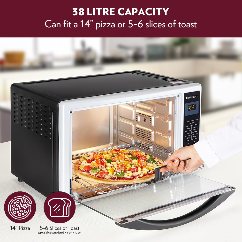 Borosil Digipro 38L Oven Toaster Griller (OTG) Motorized Rotisserie, Convection Heating