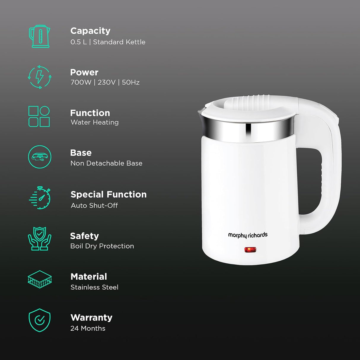 Luxe Beauty 700W Electric Travel Kettle, 0.5L Capacity with Cool Touch & Double Wall Stainless Steel – Elegant Design