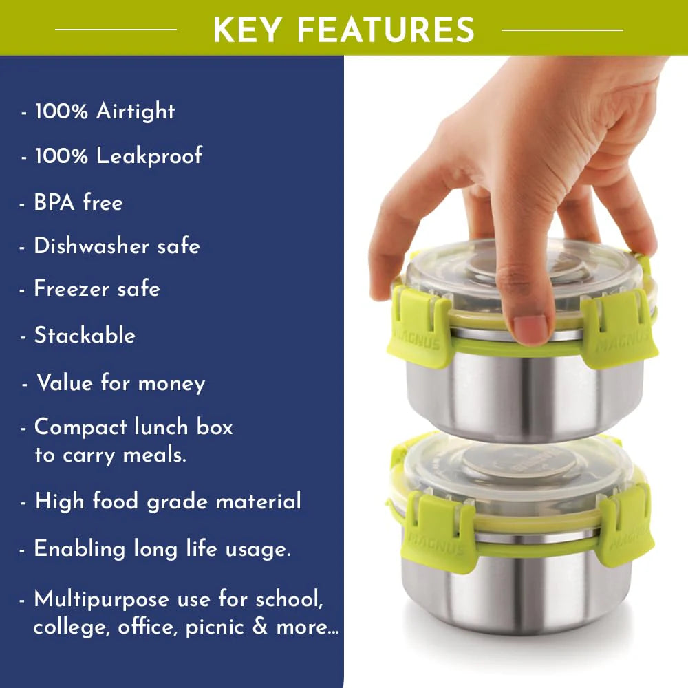 Avanza 2 Stainless Steel Lunch Box – Leakproof & Insulated Tiffin Box with Cover – Ideal for Kids, Office Men & Women – Hot Food Carrier