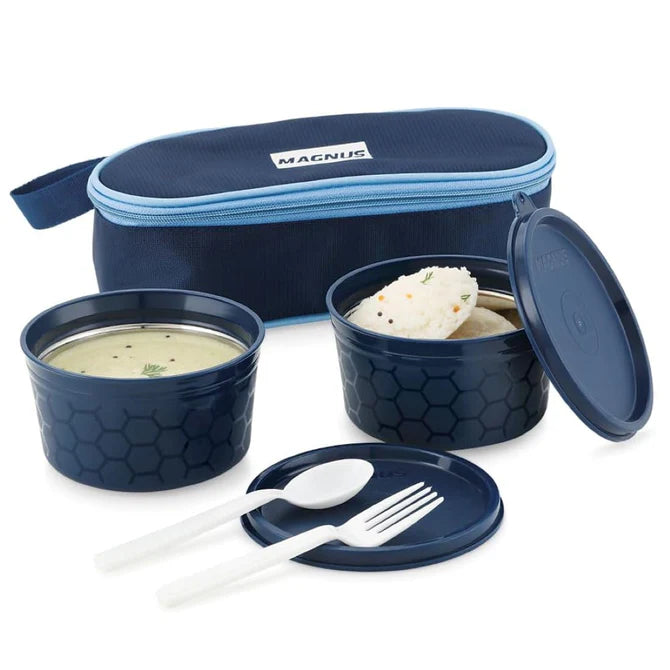 Feast 2 Microwave Safe Stainless Steel Lunch Box for Kids | Leakproof Tiffin with Insulated Cover | BPA-Free Containers | Lunch Boxes for Office Men & Women | Hot Food Safe | Blue