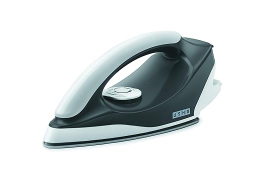 Usha Aurora 1000Watt Dry Iron with Innovative Tail Light Indicator | Single Coat Black Non Stick Soleplate for Longer Durability | Overheat Safety Shutoff