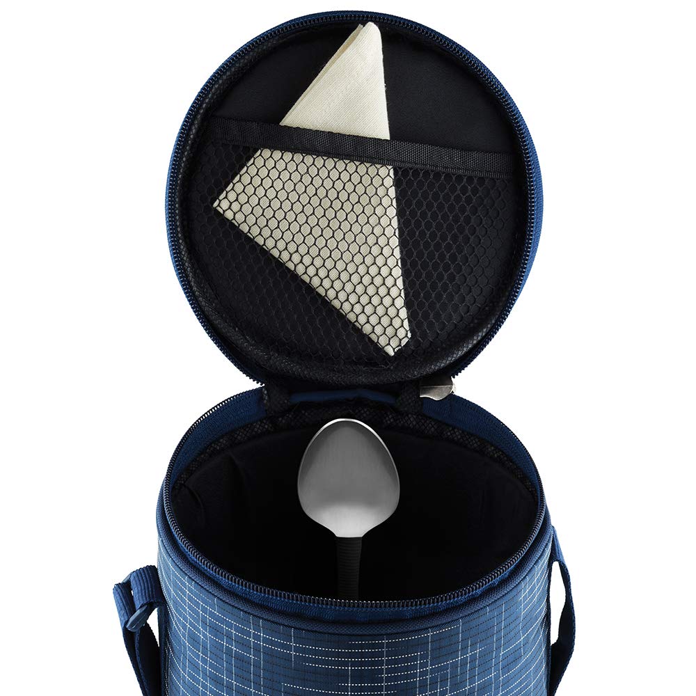 Borosil Indigo Lunchbox with Bag | 3 pc Borosilicate Glass Round Container Set (400 ml Each) | Microwave & Dishwasher Safe, Leak Proof | Tiffin for Office, School, College | Blue