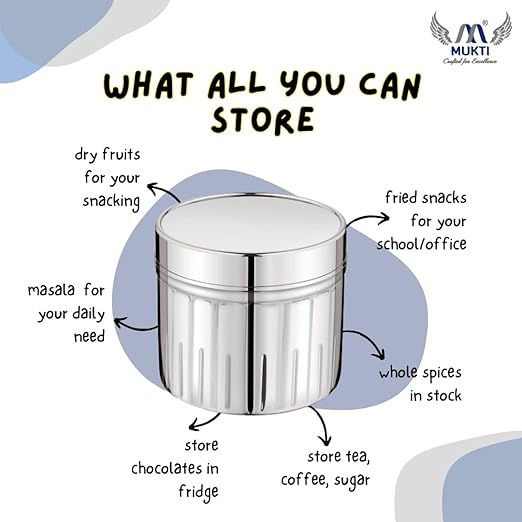 Mukti Stainless Steel Food Storage Jars & Containers|Snacks Dabba|Nasta Box Crystaline Plain Lid|900ml x 1pc