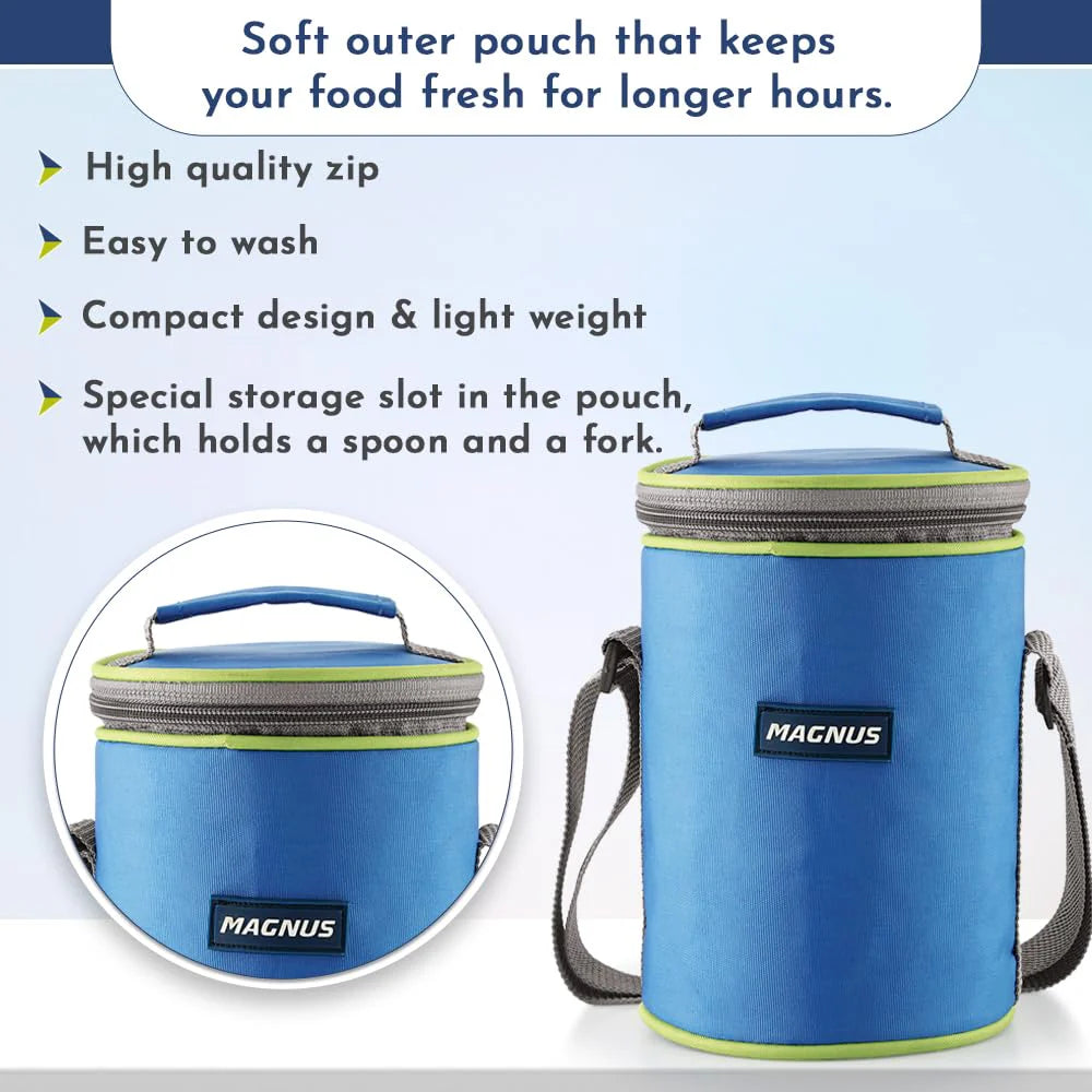 Aura 3 Deluxe Stainless Steel Lunch Box | Airtight & Leakproof Design with Insulated Cover | Ideal Lunch Box for Kids, Office Men & Women | Premium Tiffin Container (Blue)