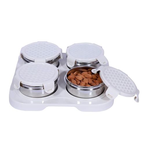 Jaypee plus ZETA-4 Airtight Inner Stainless Steel Set of 4 Dry Fruit Container 4N -350 ml IVORY