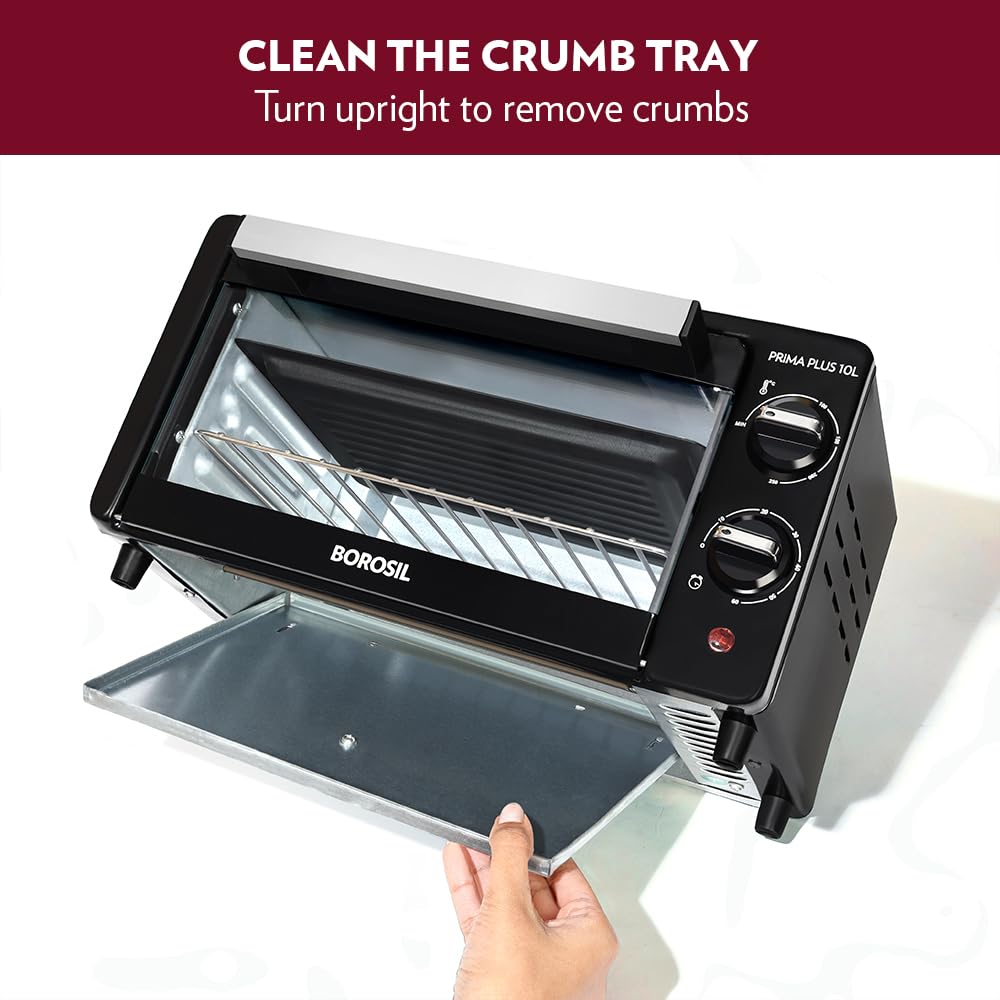 Borosil OTG Prima Plus 10 Litres Oven Toaster Griller, Pizza Oven, Cake Oven for Baking | 3 Heating Option