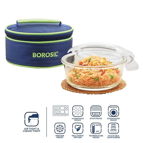 Borosil Glass Lunch Box, 620ml, Blue