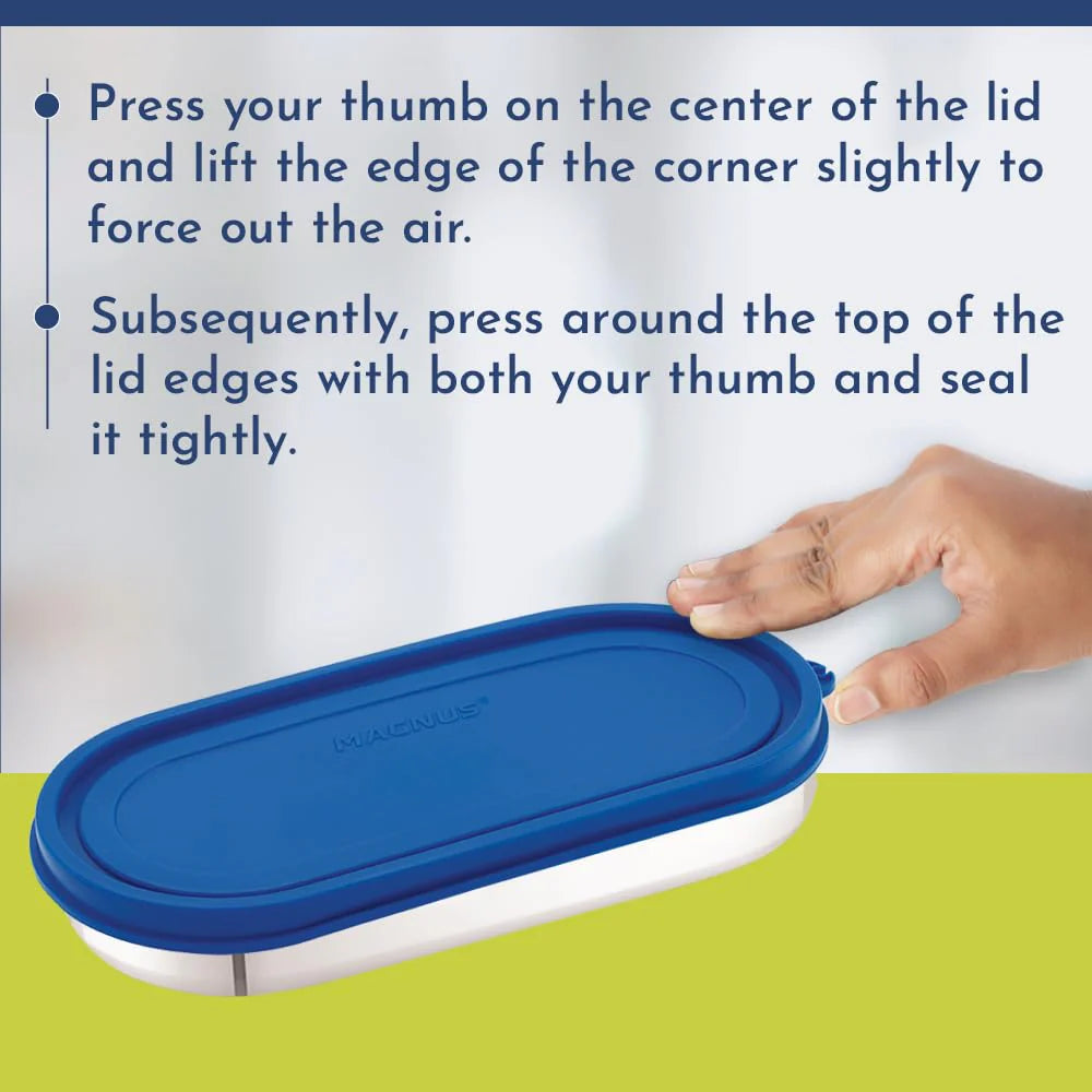 Easy Lock Oval Prime Stainless Steel Container – Airtight & Leakproof Lid for School, Office, Picnic | Ideal for Men, Women & Kids (Royal Blue, 450ml)