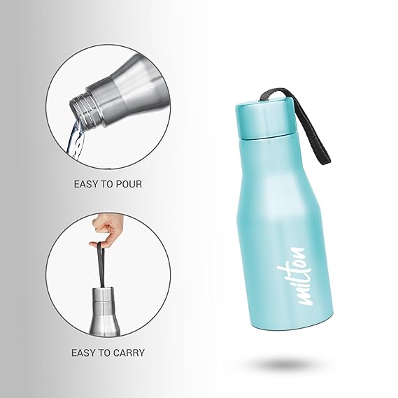Milton Super 500 Stainless Steel Water Bottle 475 ml, Single Walled, ISI Certified I Leak Proof Lid, Rust Proof I For School, Office, Gym I Sky Blue