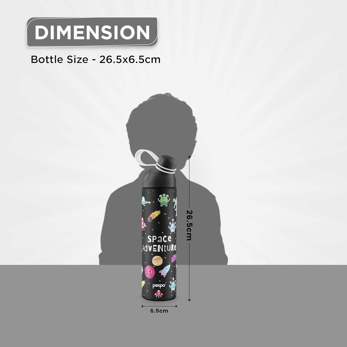 Pexpo Pico 500 Cute Sipper|Hot & Cold Stainless Steel Water Bottle for 6+ Years Kids - 470ml, Space UV Printed Design |Vacuum Insulated|Leak of & BPA Free|School, Picnic, Travel| RCB Edition