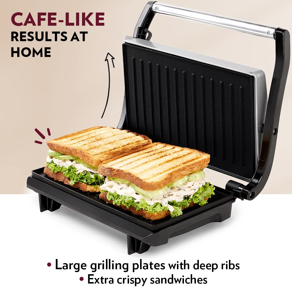 Borosil Prime Grill Sandwich Maker 700 W, opens 90°