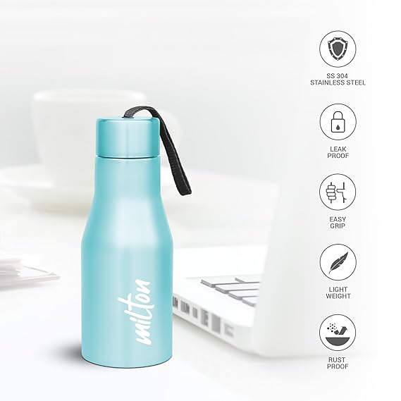 Milton Super 500 Stainless Steel Water Bottle 475 ml, Single Walled, ISI Certified I Leak Proof Lid, Rust Proof I For School, Office, Gym I Sky Blue