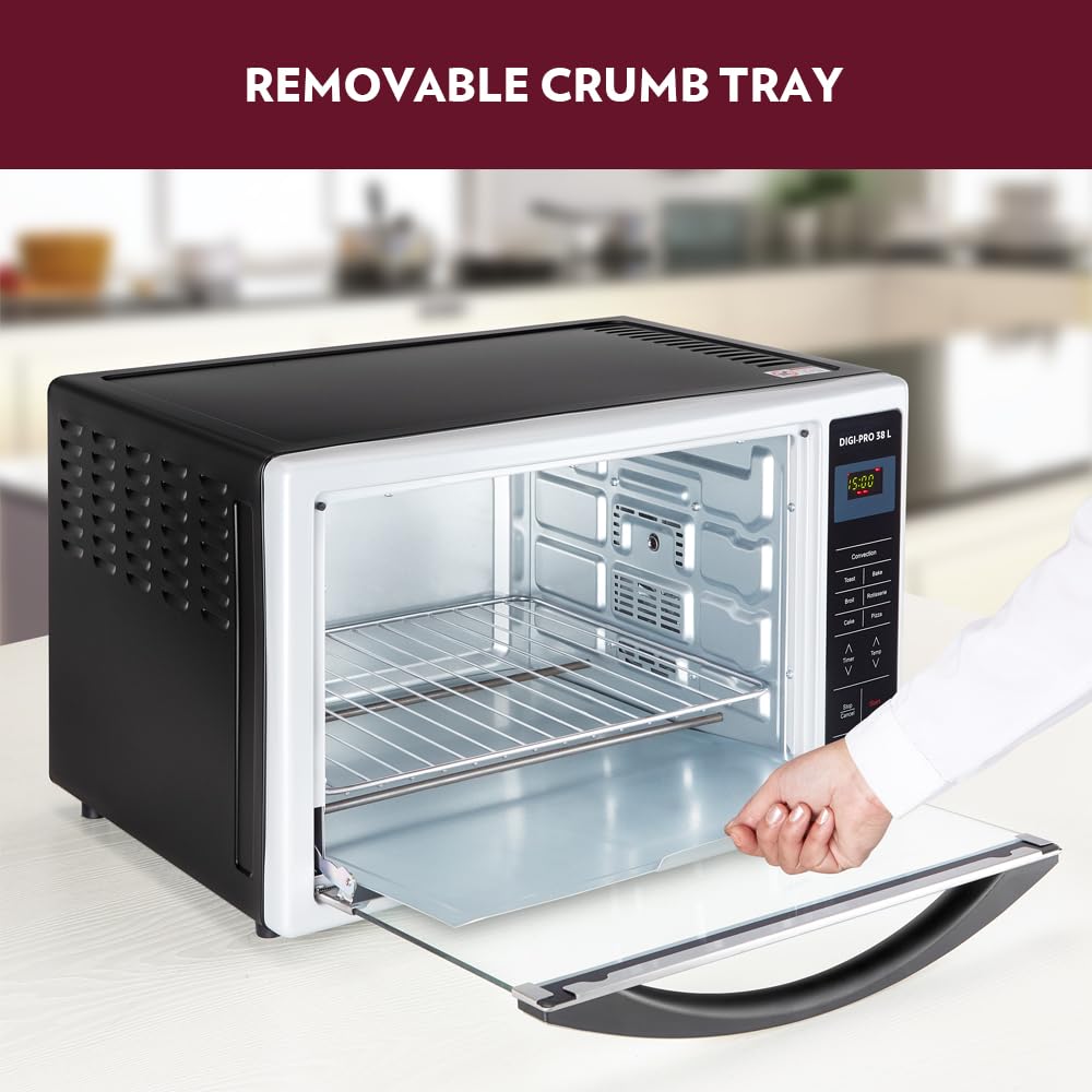 Borosil Digipro 38L Oven Toaster Griller (OTG) Motorized Rotisserie, Convection Heating