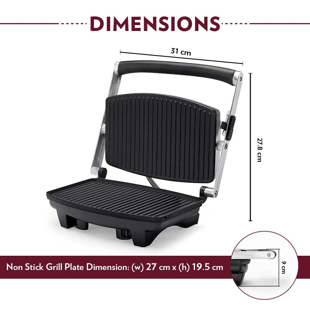 Borosil Jumbo Grill Sandwich Maker 1000 W, opens 105°