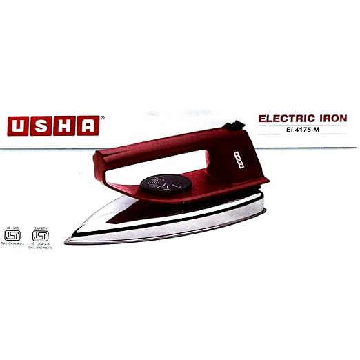 Usha EI 4175-M 750W ULTRA LIGHT WEIGHT ELECTRIC IRON WITH NON STICK PTFE COATED (BLACK WEILBURGER) SOLE PLATE, MAROON