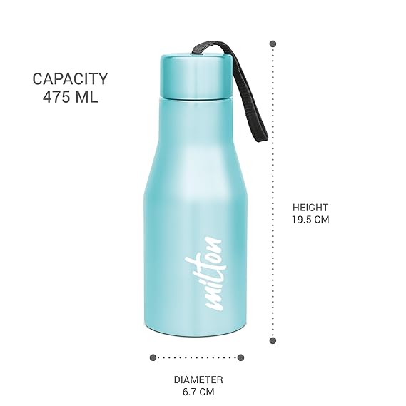 Milton Super 500 Stainless Steel Water Bottle 475 ml, Single Walled, ISI Certified I Leak Proof Lid, Rust Proof I For School, Office, Gym I Sky Blue