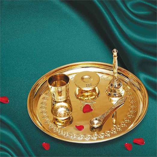 Signoraware Shubh Mangal Pooja Thali (Diya, Agardan, Yachman, Ghanti, Gilasiya) Brass