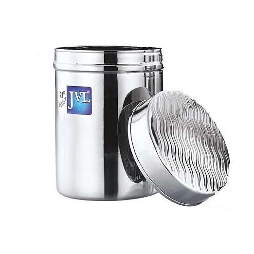 JVL Classicware Vintage Designer Canister Stainless Steel Kitchen Storage Jar with Lid Airtight, Mirror Polish Finish Ideal for Tea, Coffee, Sugar, Spices (450 ML) VCC - 1