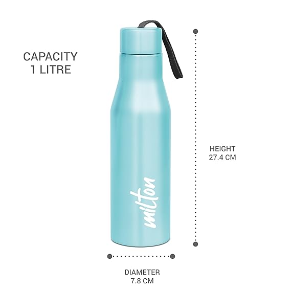 Milton Super 1000 Stainless Steel Water Bottle 1 ltr, Single Walled, ISI Certified I Leak Proof Lid, Rust Proof I For School, Office, Gym I Sky Blue