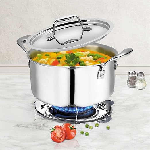 Signora Ware Artista Triply Stewpot Stainless Steel Induction Compatible Triply with Steel Lid (Induction and Gas Compatible), 24Cm, Capacity 5400Ml, Silver