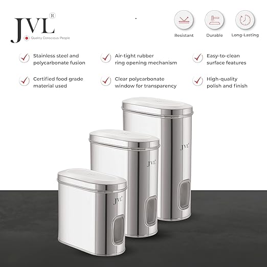 JVL Stainless Steel Kitchen Storage Container, Capsule Shape Galaxy Window Canister with Unbreakable Steel Lid - Durable and Elegant Food Storage Jar for Spices, Snacks, Grains (1.2 Litres) GW-0
