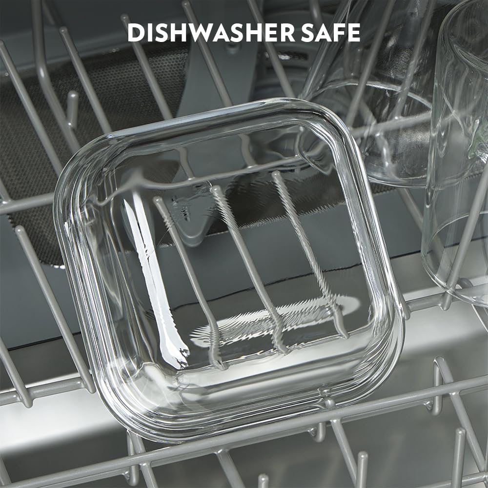 Borosil Klip n Store Universal Lunchbox | Set of 4 (320ml x 2 Square + 240ml x 2 Round), Borosilicate Glass | Microwave & Dishwasher Safe, Leakproof | Tiffin for Office/School/College | Transparent