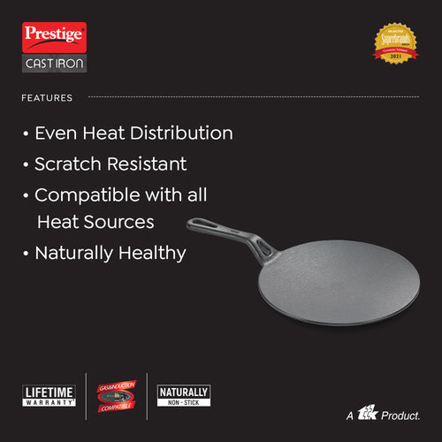 Prestige Cast Iron Scratch Resistant Concave Tawa, 25cm (Black) 30556