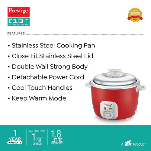 Delight Electric Rice Cooker Cute | Double Wall Body | Stainless Steel Cooking Pan | Keep Warm Mode