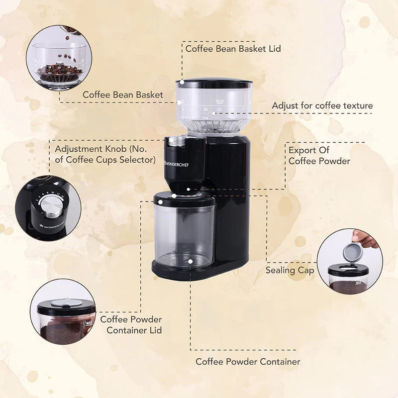Regalia Electric Coffee Grinder | Burr Grinder | 31 Grinding Settings | Set Variable Coffee Texture, Fine, Medium, Coarse | Grind Beans for Espresso, Lungo, Americano, Cappuccino, Brew, French Press | Perfect Gifting Option