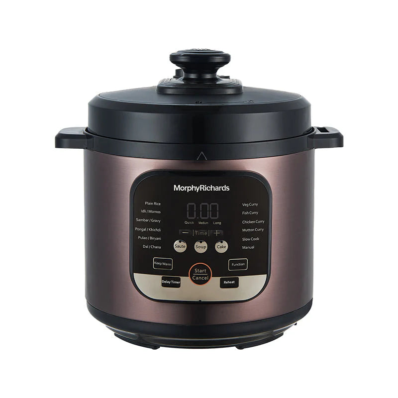 WizPot 1000W Electric Multi Cooker, 6L Capacity with 14 Preset Menus, Digital Display & High-Pressure Cooking – Metallic Brown