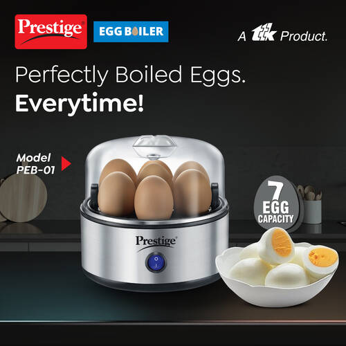 PEB 01 Egg Boiler (7 Egg Capacity)| 3 Boiling Modes| Auto- Switch Off| Stainless Steel Body|One Touch Operation| Customizable Boiling Level| Measuring Cup Inside| 7 Eggs at a Time|Silver