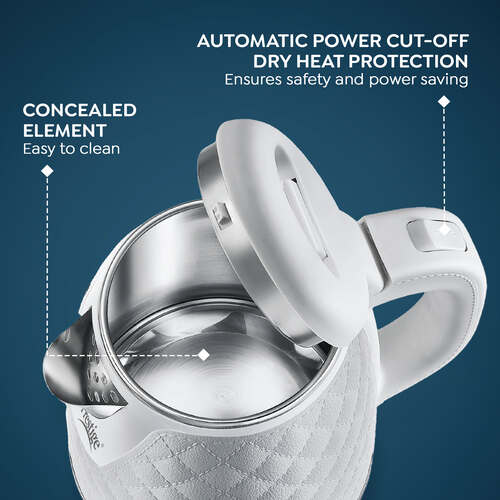 PKCT 1.5 Litre Electric Kettle with Designer Cool Touch Exterior| Stainless Steel Inner Body| Dry Heat Protection|White