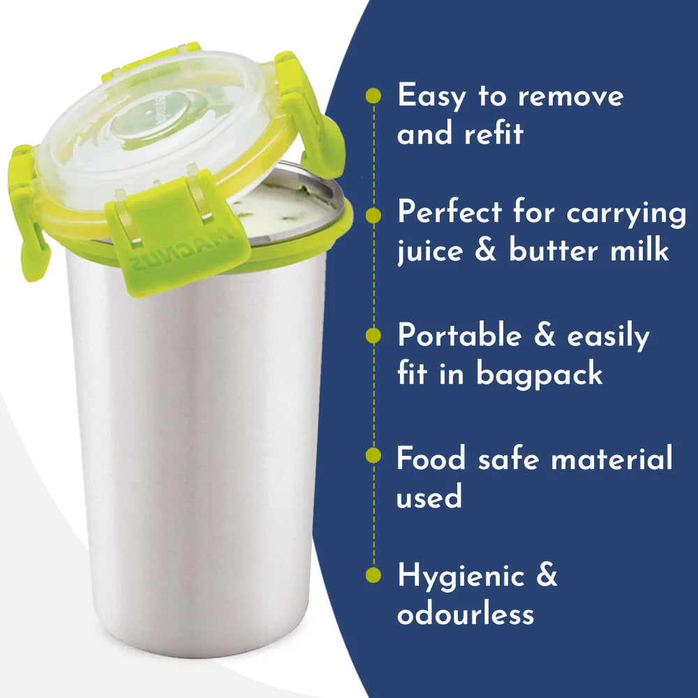 Stainless Steel Glossy Klip Lock Tumbler with Lid and Straw - 350ml | Leak-Proof & Airtight Tumbler - Ideal for Travel, Office, Kids | Perfect for Juice, Buttermilk