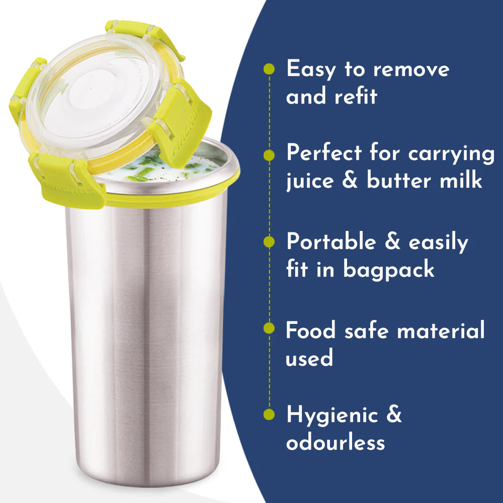 Stainless Steel Matte Klip Lock Tumbler with Lid & Straw – 500ML Leak-Proof Travel Mug for Office, Kids, Juice, Buttermilk | BPA-Free, Airtight, Dishwasher Safe