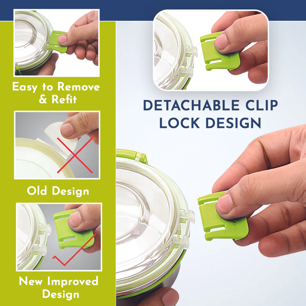 Klip Lock Stainless Steel Airtight Leakproof Storage Container – 450ML – Premium Lunch Box for Office Men, Kids & Women, Durable Kitchen Accessory