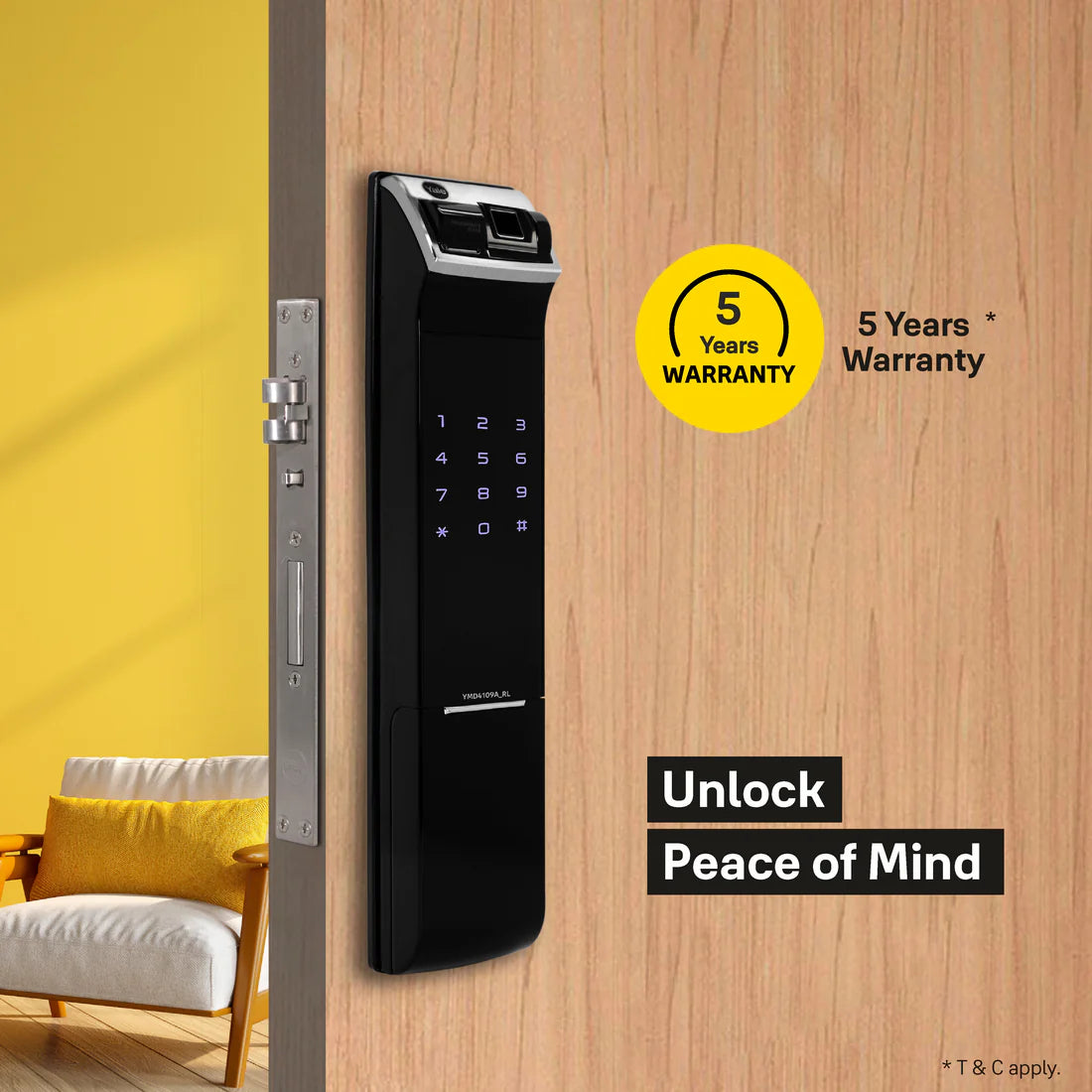YDM 4109 Smart Lock (Black, Roller Latch, Without Handle)