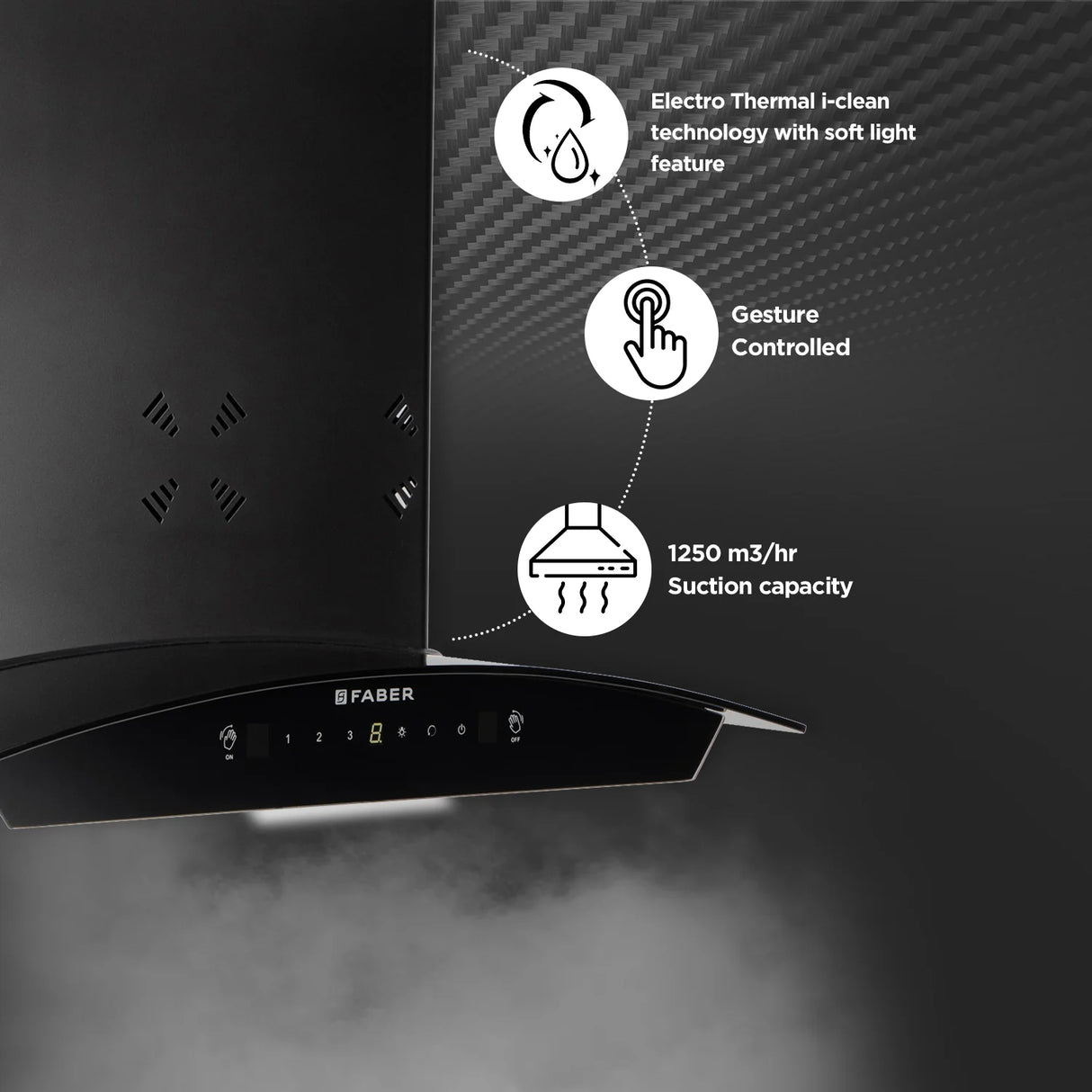 Hood Everest 3D IN HC SC FL LG 60 Wall-Mounted Chimney with 6-Way Suction, Filterless Auto Clean & Gesture Control, 1250 m³/hr