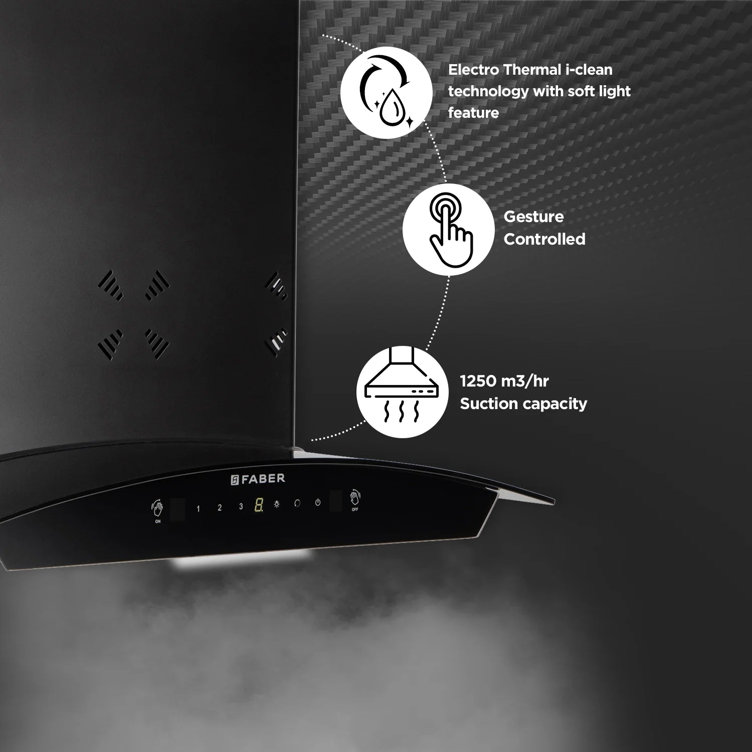 Hood Everest 3D IN HC SC FL LG 60 Wall-Mounted Chimney with 6-Way Suction, Filterless Auto Clean & Gesture Control, 1250 m³/hr